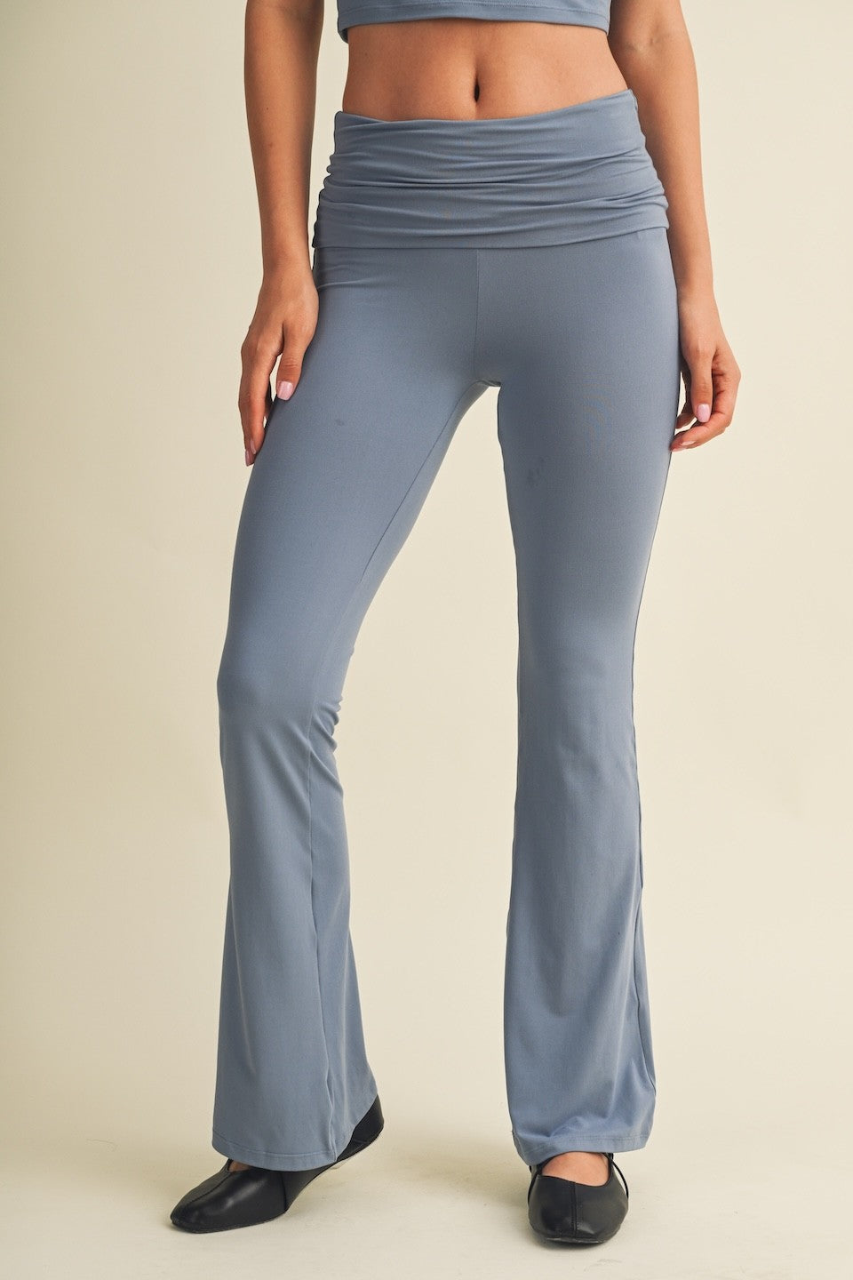 Soft Knit Fold Over Flare Pants