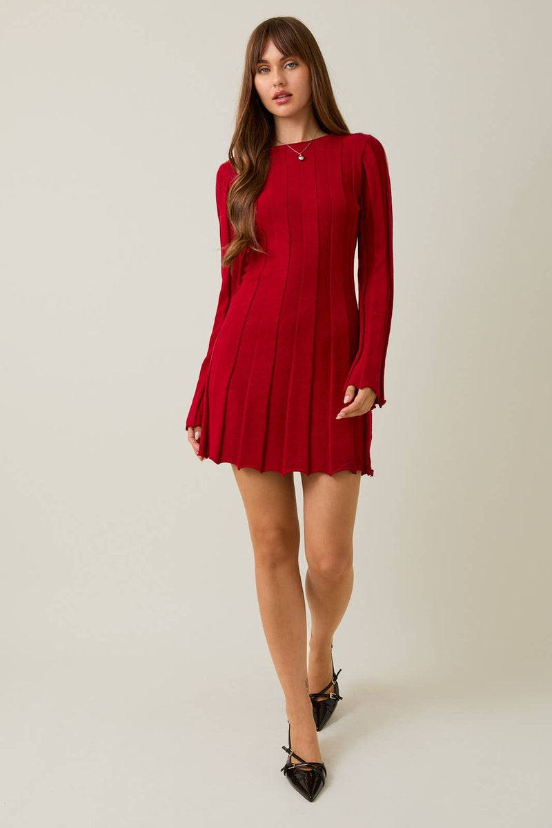 FLARE RIBBED SWEATER MINI DRESS S