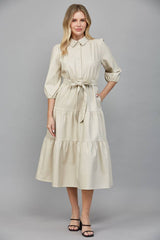 TIERED MIDI DRESS: ECRU / L
