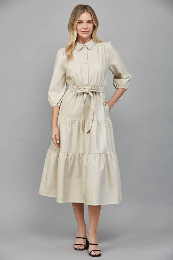 TIERED MIDI DRESS: ECRU / L