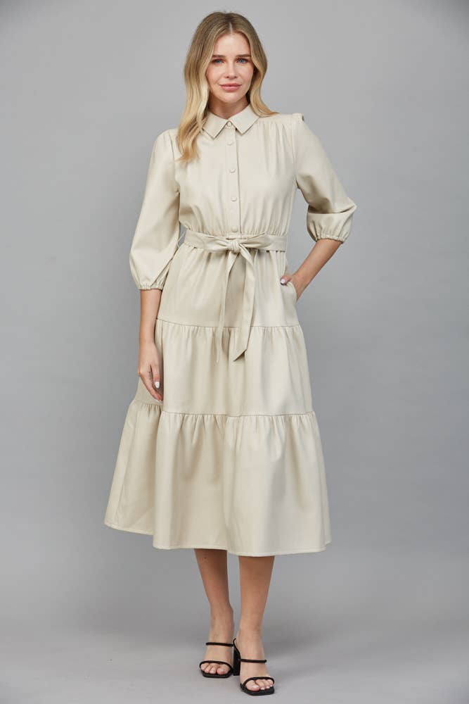 TIERED MIDI DRESS: ECRU / L
