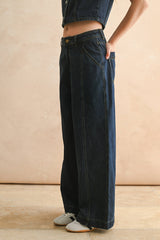 DARK DENIM WIDE LEG PANTS: DENIM / M