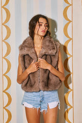 IT2645 Zip-Up Faux Fur Crop Jacket: TAUPE / S-M-L (2-2-2)