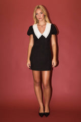 COLLARED SUEDE MINI DRESS M