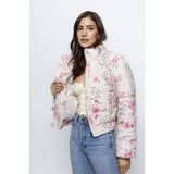 JT6514-1- ROMANTIC FLORAL PUFFER JACKET: PINK / L