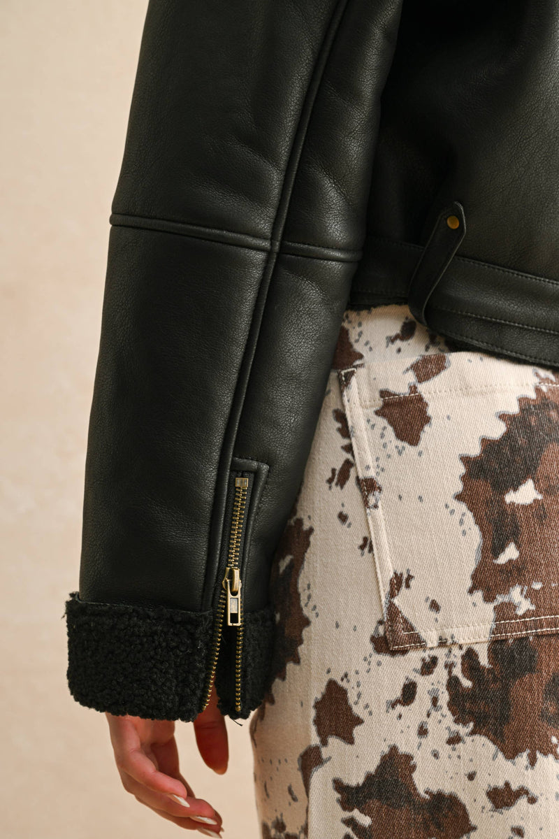 BIKER JACKET: BLACK/BROWN / S