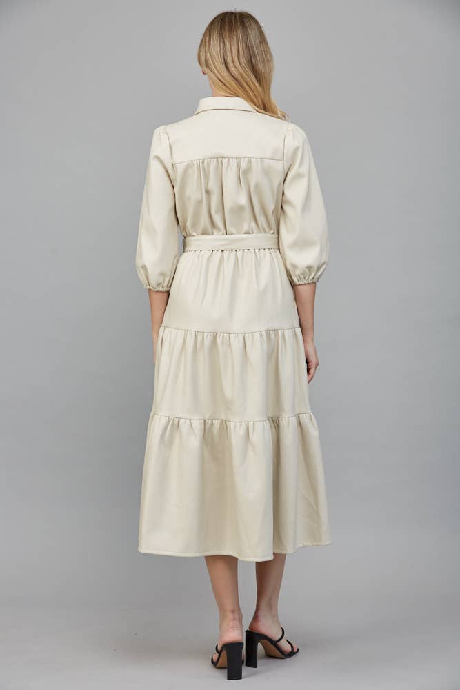TIERED MIDI DRESS: ECRU / M