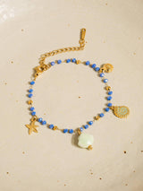 Elowen 18K Gold Non-Tarnish Shells and Star Beaded Bracelet: Blue