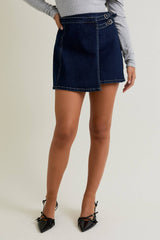 CROSS COVER DENIM MINI SKIRT: DENIM / M