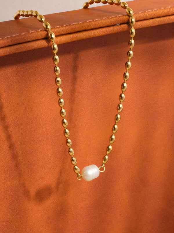 Vigne 18K Gold Non-Tarnish Pearl Ball Chain Necklace: Yellow Gold