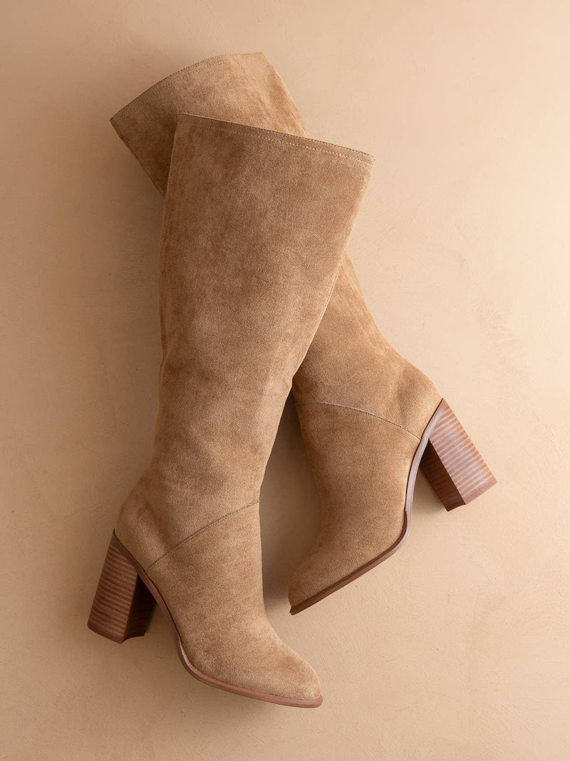 The Shiloh | Latte Knee High Block Heel Boot: LATTE / 9