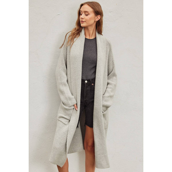 Cozy Long Cardigan: LIGHT GREY / S/M-M/L(4-2)