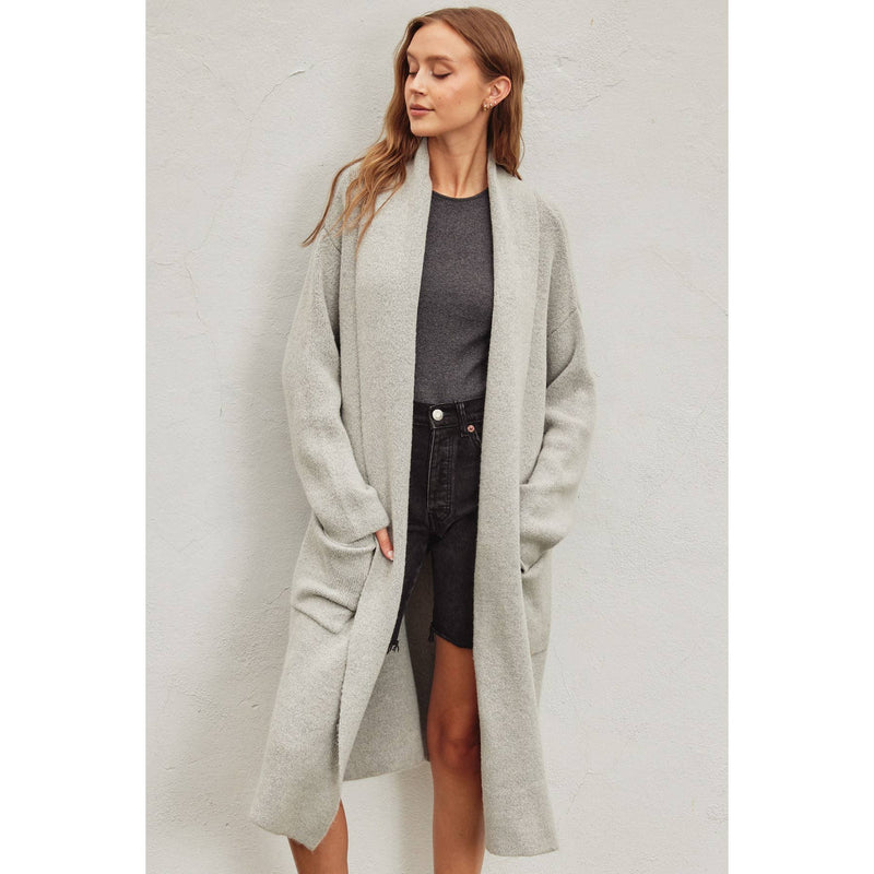 Cozy Long Cardigan: LIGHT GREY / S/M-M/L(4-2)