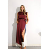 TOP AND COLOR BLOCK SKIRT: WINE / M