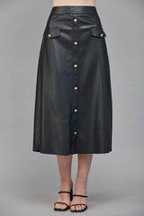 FAUX LEATHER SKIRT BLACK / L