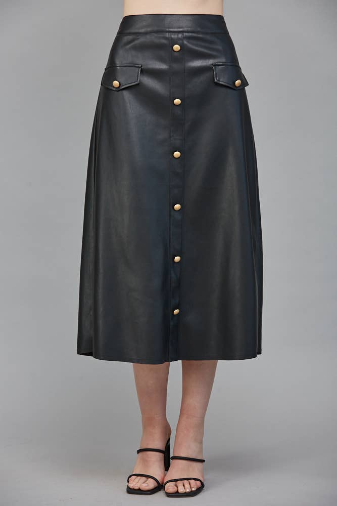 FAUX LEATHER SKIRT BLACK / L