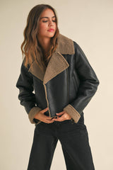 BIKER JACKET: BLACK/BROWN / S