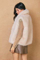 Snow Angel Collared Furry Vest: FRENCH STONE