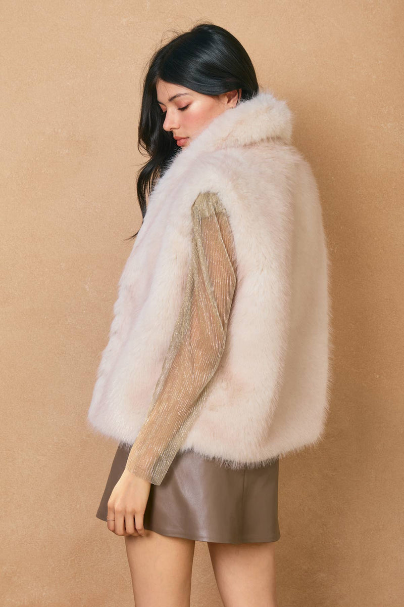 Snow Angel Collared Furry Vest: FRENCH STONE