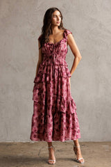 FLORAL RUFFLED TIERED DRESS L