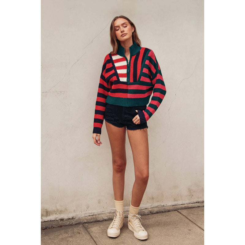 Colorburst Half Zip Collared Sweater: MORNING GLORY / S-M-L(3-2-1)