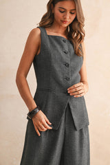 SQUARE NECK BUTTON FRONT VEST S