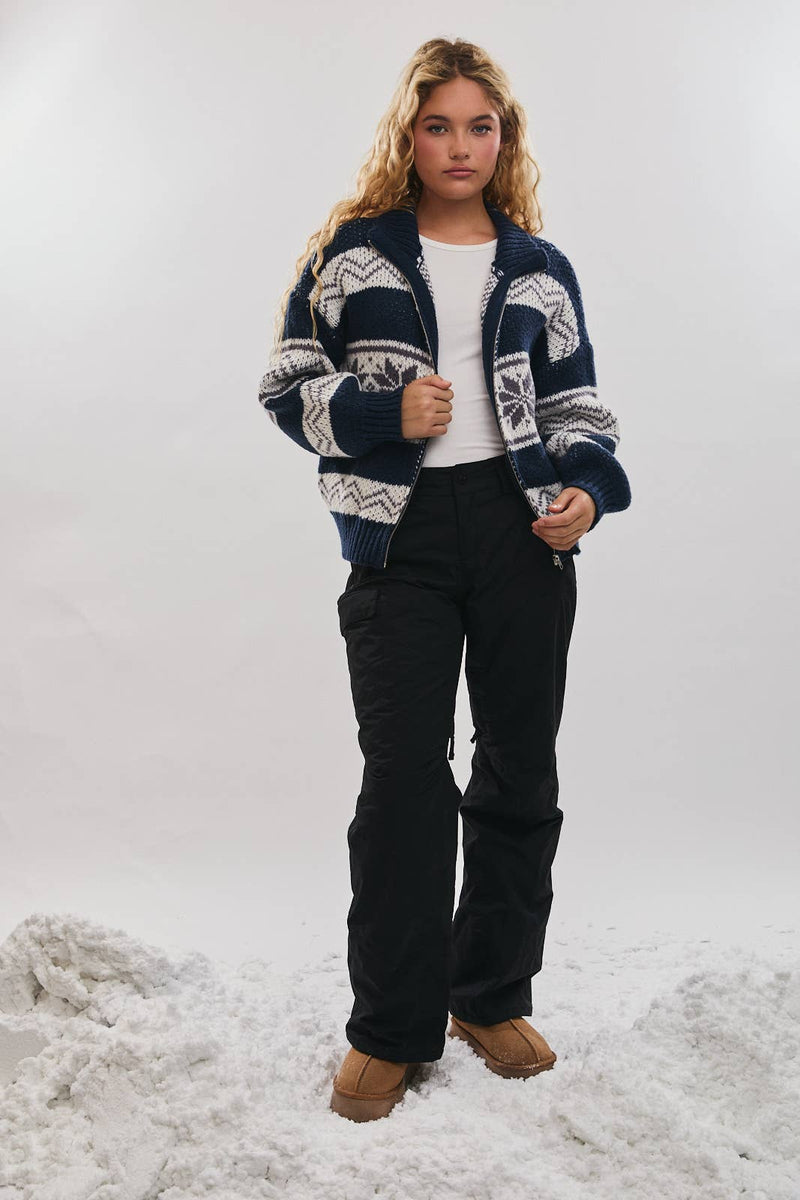 SWEATER JACKET: NAVY-WHITE M