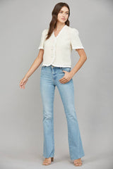 CONTRAST RUFFLE HEM DETAIL LUREX TWEED JACKET FJ70198: CREAM / L