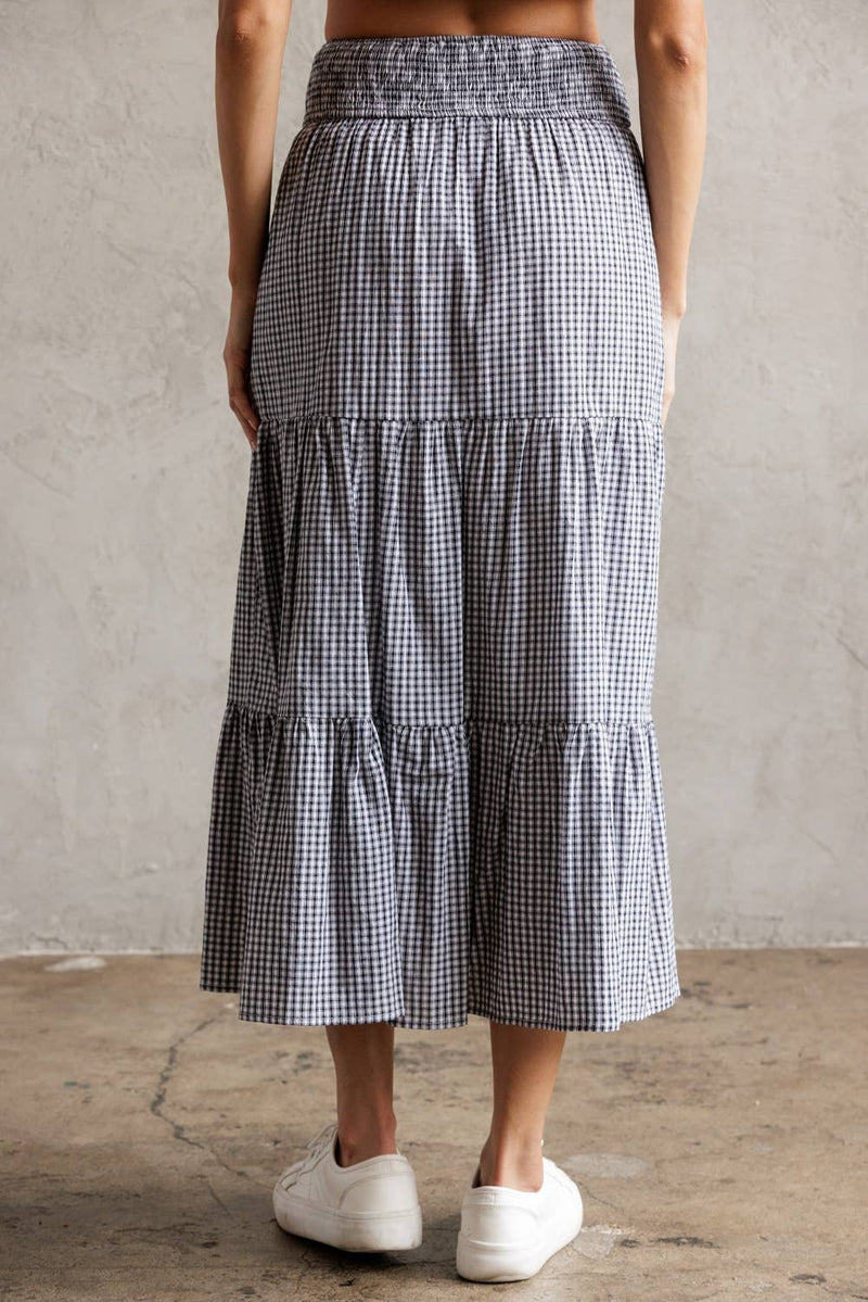 TIERED GINGHAM MIDI SKIRT L