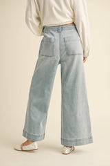 P4880   WASHED DENIM WITH TIE FRONT PANTS: DENIM / S