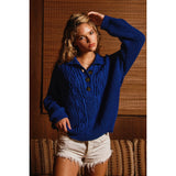Cable Knit X Waffle Boxy Sweater: STAR SAPPHIRE
