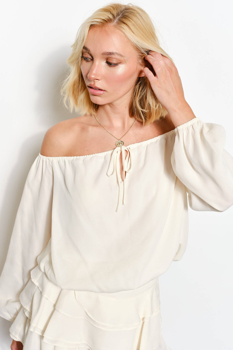 ISABELLA OFF SHOULDER BUBBLE HEM TOP - Romantic, Night Out: Burgundy / M