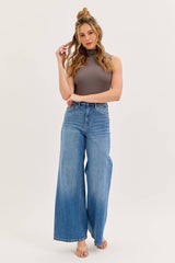 Stretch High Rise Wide Leg Jeans Medium Denim [WV97320M]: 1