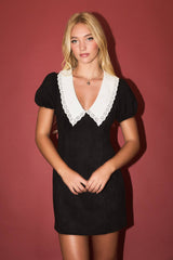 COLLARED SUEDE MINI DRESS L