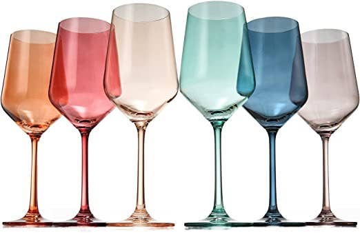 Colored Wine Glasses Pastel Large 6 Set Colors Crystal Glass