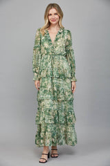 RUFFLE TIERED MAXI DRESS/ L