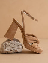 The Zoey Almond | Knotted Band Platform Heel: Almond / 7