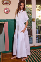 Button-Front Pleated Midi Shirt Dress