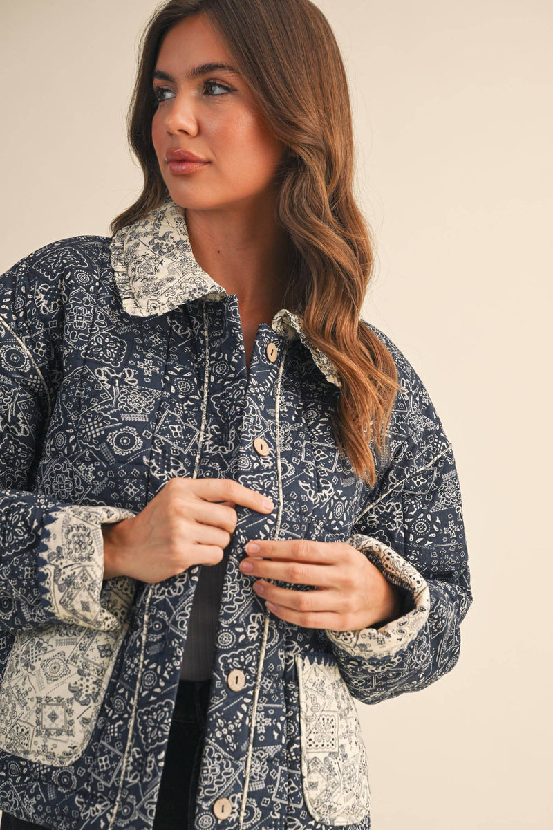 BANDANA PRINT JACKET: Navy / M