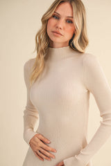 ID5527 MOCK NECK LONG SLEEVE FIT AND FLARE MINI DRESS: Burgundy / S