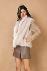 Snow Angel Collared Furry Vest: FRENCH STONE