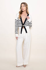 CHIC CLASSY ELEVATED BASICS GOLD BUTTON CARDIGAN-OI6614FO: BLACK/WHITE / Contemporary / S