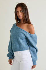ASYMMETRICAL SHOULDER SWEATER TOP: CREAM / M