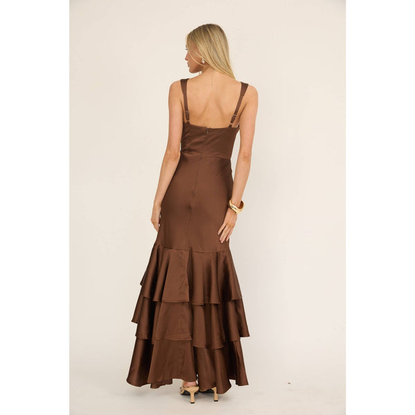 SLEEVELESS SWEETHEART MAXI DRESS / 64848J: COFFEE