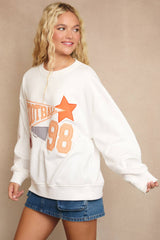 "FOOTBALL" PATCH WORK OVERSIZED SWEATSHIRT: White / L