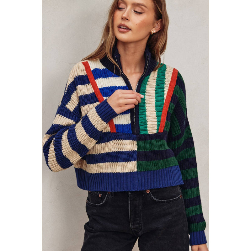 Colorburst Half Zip Collared Sweater: MORNING GLORY / S-M-L(3-2-1)