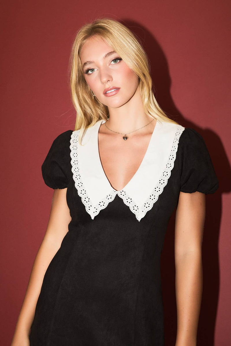 COLLARED SUEDE MINI DRESS M