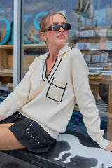 COLLARED SWEATER: Chocolate Ivory / S