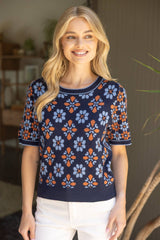 Floral Abstract Knit Top L