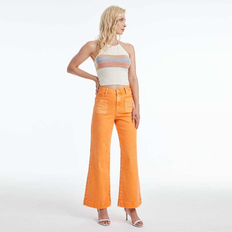 HIGH RISE WIDE LEG TWILL PANTS WITH FINISHED HEM BYW8139: TANGELO / 26